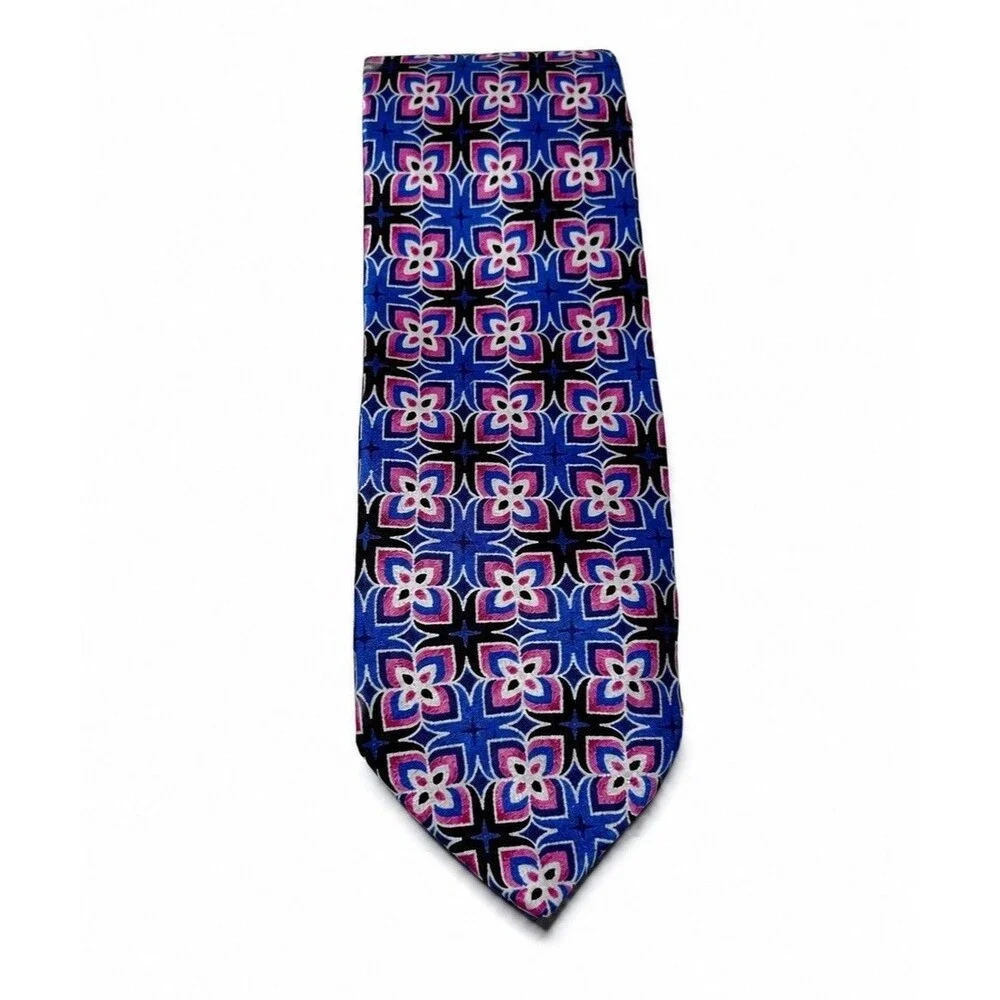 Murano Tie Men's 3 inch Blue Pink Floral Classic Pointed 100% Silk USA
